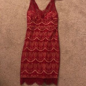 Red lace mini dress